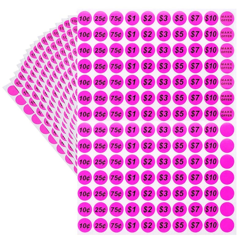 ONUPGO Garage Sale Stickers, 3/4" Round Label Yard Sale Price Stickers Preprinted Removable Pricing Labels, Bright Neon Colors with Blank Label (2240 Pcs) - Image 4